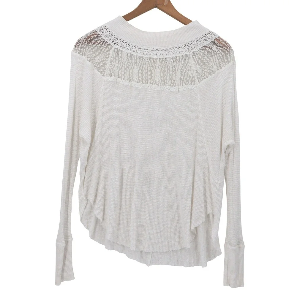 Free People Spring Valley Lace Waffle Thermal Top Womens Size S Ivory Oversized